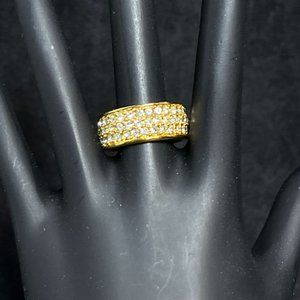 Vintage Gold Tone And Clear Rhinestone Band Ring Sz 8 1/2 (R278)